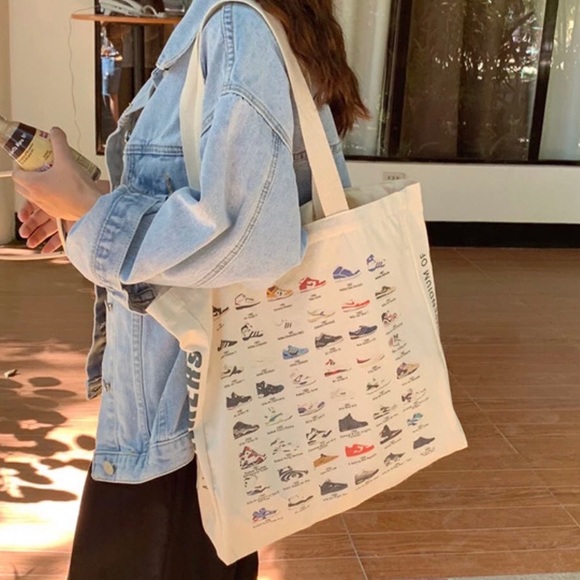Handbags - Sneaker tote shoulder bag canvas print sneaker lovers shoes art gift idea artsy